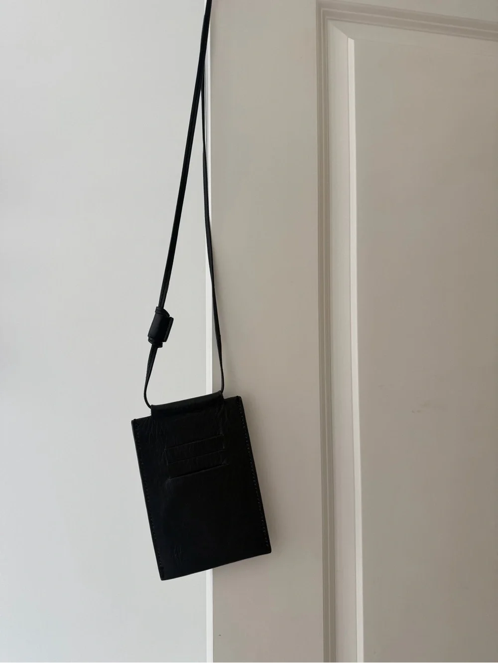 Black Leather Crossbody Cardholder Phone Pouch -